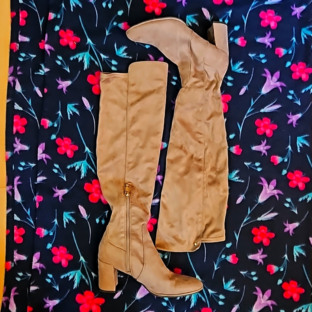 Liz Claiborne | Over the Knee Tan Brown Suede Boots with Heel